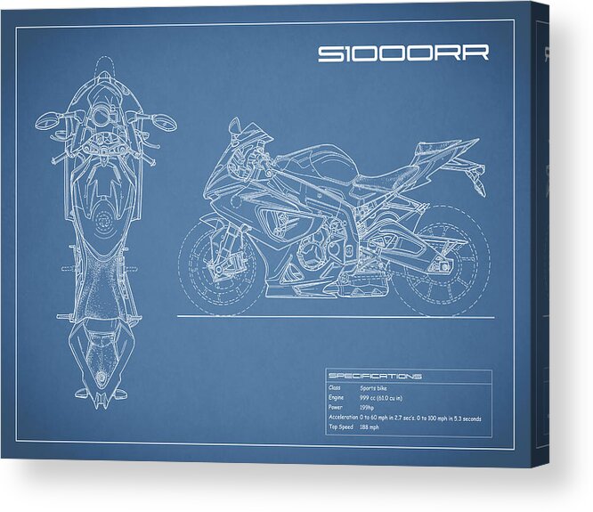 Bmw S1000rr Acrylic Print featuring the photograph Blueprint Of A S1000RR Motorcycle by Mark Rogan