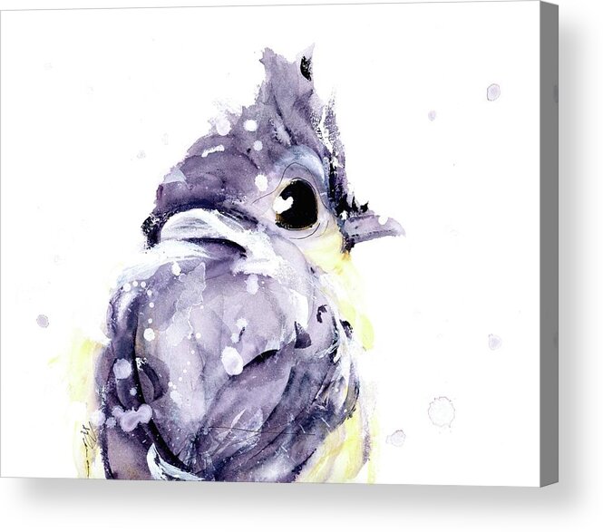 Bird In Snow Acrylic Print featuring the painting Blustery by Dawn Derman