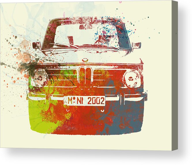 Bmw 2002 Acrylic Print featuring the painting BMW 2002 Front Watercolor 2 by Naxart Studio