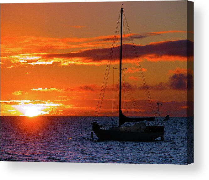Sunset Acrylic Print featuring the photograph Boat and Sunset by Harry Spitz