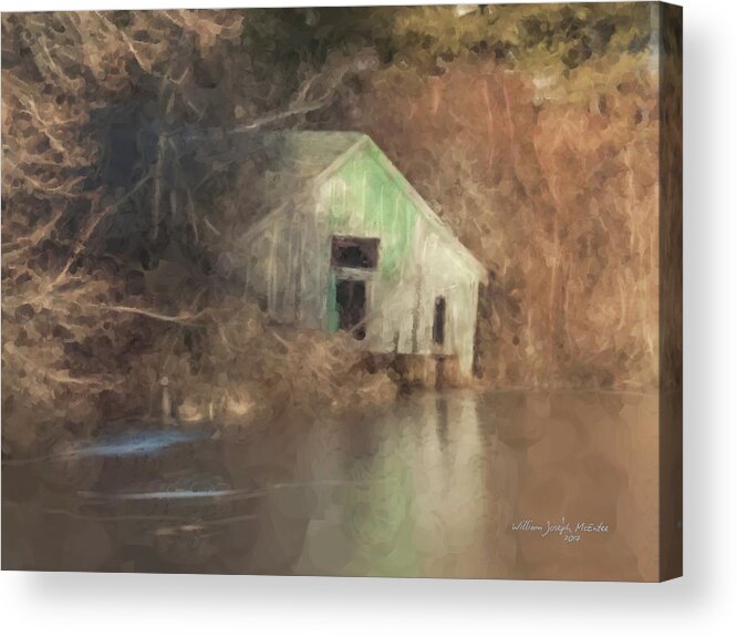 Landscape Acrylic Print featuring the painting Boathouse on Solstice by Bill McEntee