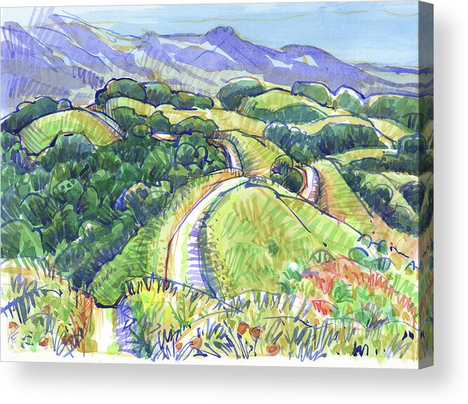 Landscape Acrylic Print featuring the painting Briones Crest in May, Lafayette, CA by Judith Kunzle