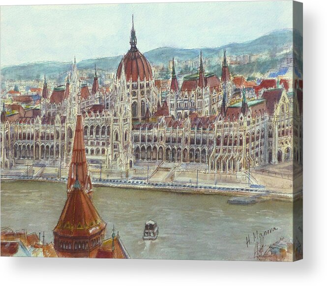 Budapest Acrylic Print featuring the painting Budapest by Henrieta Maneva