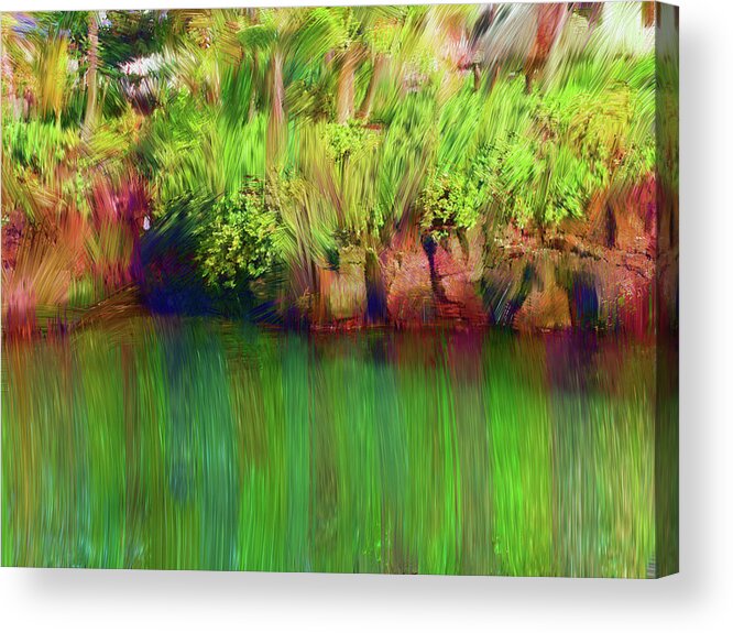 Nature Acrylic Print featuring the digital art By the Pond by Karen Nicholson