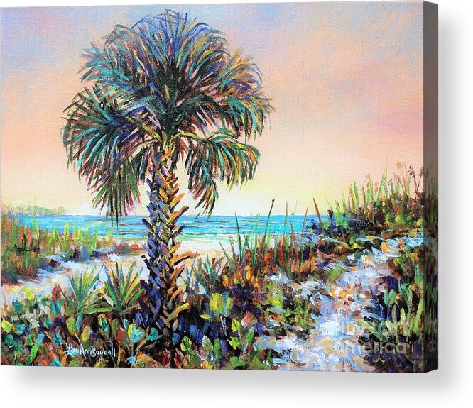 Siesta Key Acrylic Print featuring the painting Cabbage Palm on Siesta Key Beach by Lou Ann Bagnall