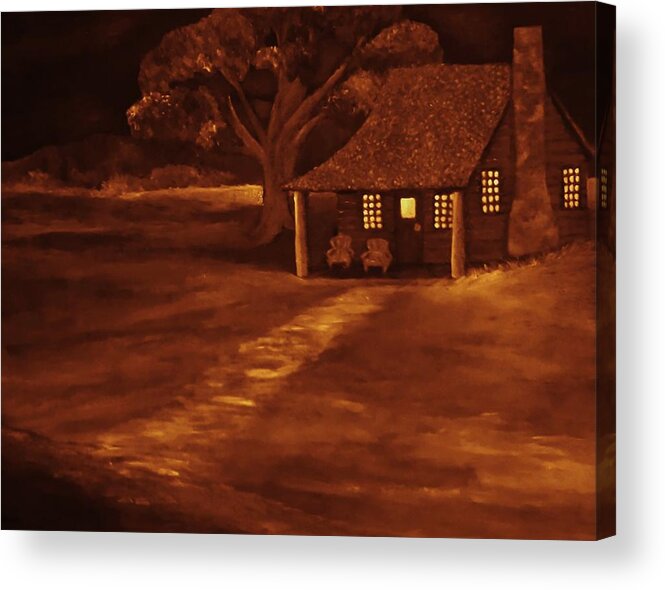Cabin Acrylic Print featuring the painting Cabin at Night by Christy Saunders Church
