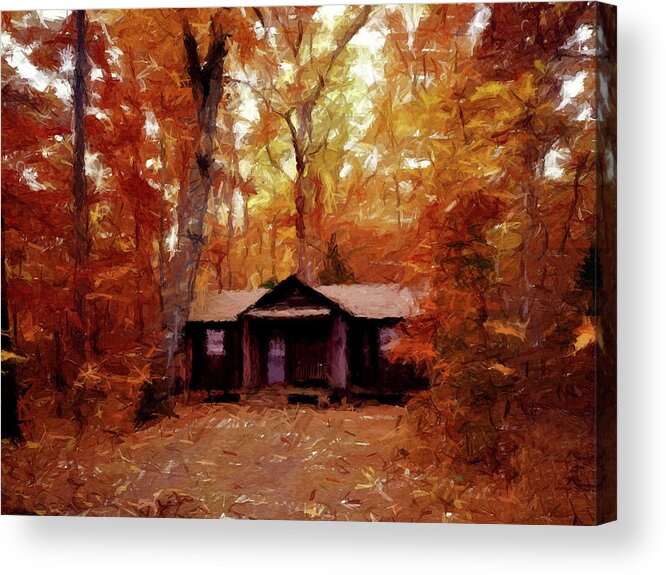 Cabin Acrylic Print featuring the painting Cabin In The Woods P D P by David Dehner