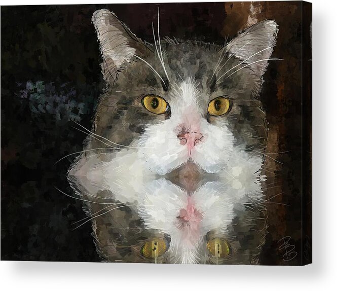 Animal Acrylic Print featuring the digital art Cat at the table by Debra Baldwin
