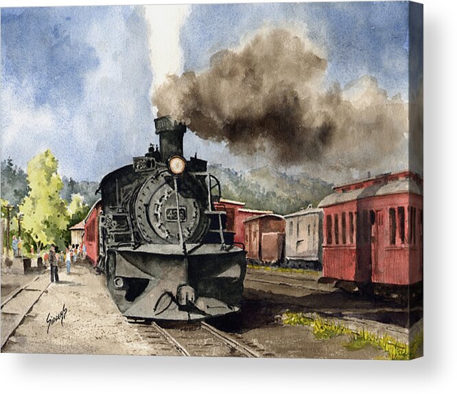Train Acrylic Print featuring the painting Chama Arrival by Sam Sidders