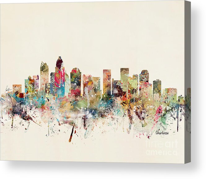 Charlotte City Acrylic Print featuring the painting Charlotte City Skyline by Bri Buckley