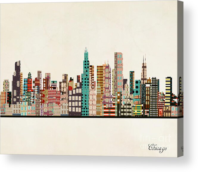 Chicago Acrylic Print featuring the painting Chicago Illinois Skyline by Bri Buckley