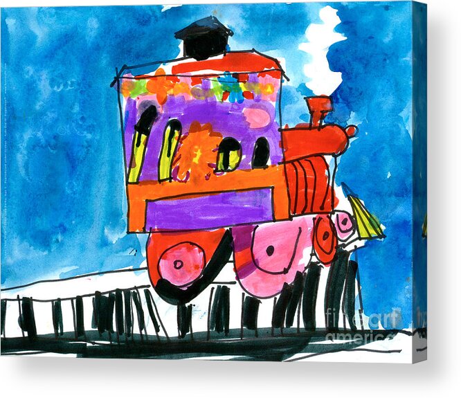 Trains Acrylic Print featuring the painting ChooChoo Train by Gina Barba Age Five