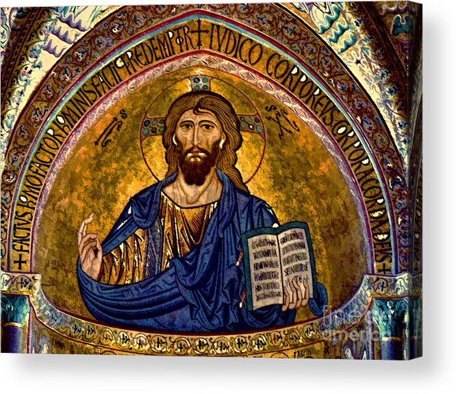 Italy Acrylic Print featuring the photograph Christ Pantocrator Mosaic by Sue Melvin