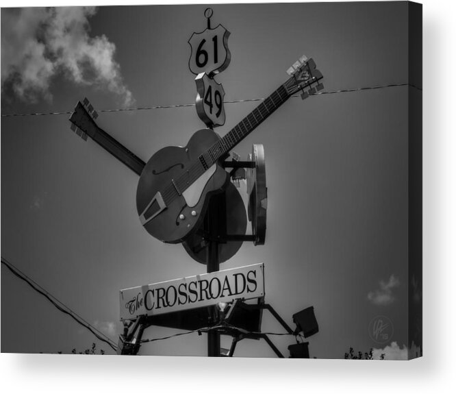 Clarksdale Ms Acrylic Print featuring the photograph Clarksdale - The Crossroads 001 BW by Lance Vaughn