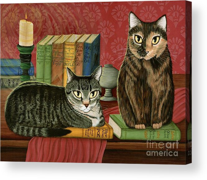 Cats Acrylic Print featuring the painting Classic Literary Cats by Carrie Hawks