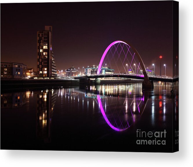 Glasgow Clyde Arc Acrylic Print featuring the photograph Clyde Arc Night Reflections by Maria Gaellman