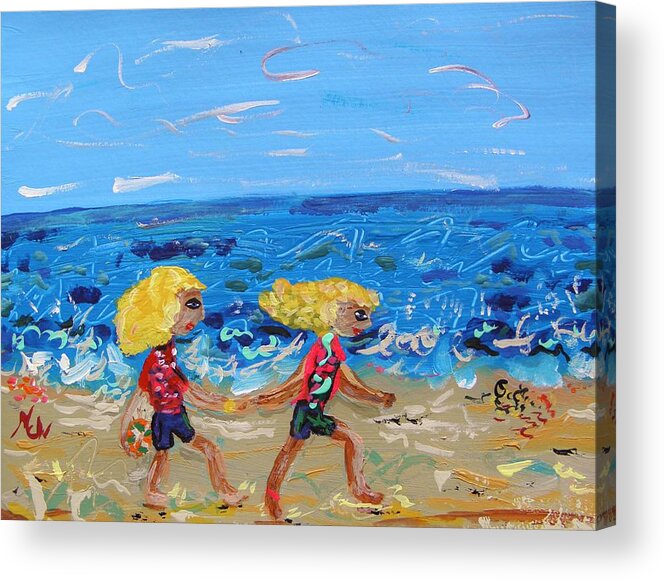 Girls Acrylic Print featuring the painting Come On Along Now by Mary Carol Williams