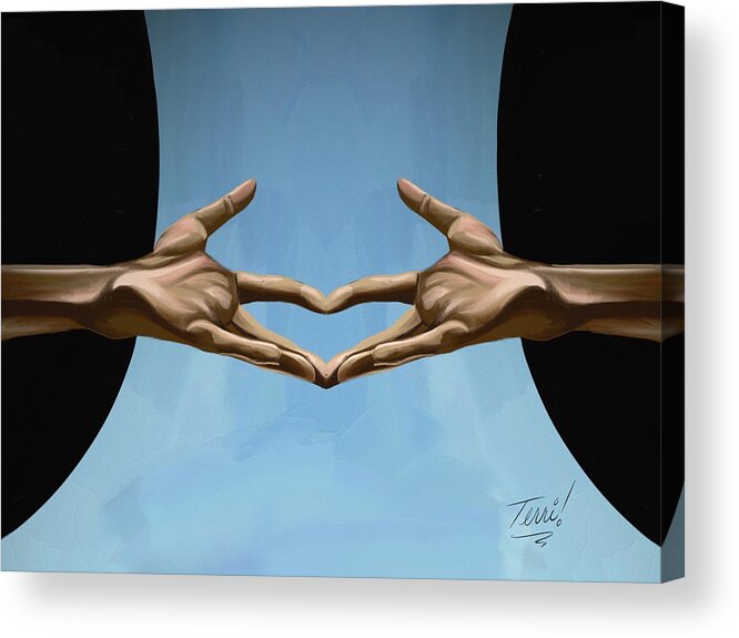 Hands Acrylic Print featuring the drawing Connected by Terri Meredith