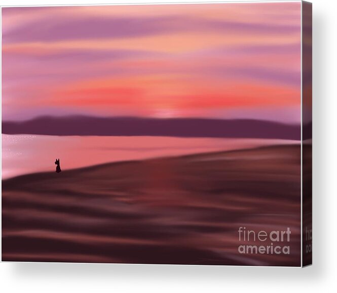 Contemplation Acrylic Print featuring the painting Canine Contemplation at the Beach by Barefoot Bodeez Art