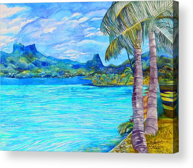 Palms Acrylic Print featuring the painting Cooks Bay Moorea by Kandy Cross