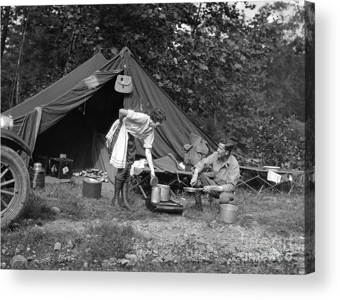 1920s Acrylic Print featuring the photograph Couple Out Camping, C.1920s by H Armstrong Roberts Classic Stock