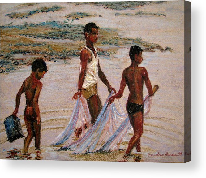 Crab Fishing Acrylic Print featuring the painting Crab Dance by Art Nomad Sandra Hansen