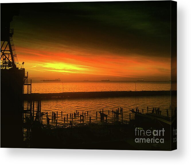 Golden Hour-sunrise Acrylic Print featuring the photograph Daybreak at the Waterfront - the Golden Hour by Scott Cameron