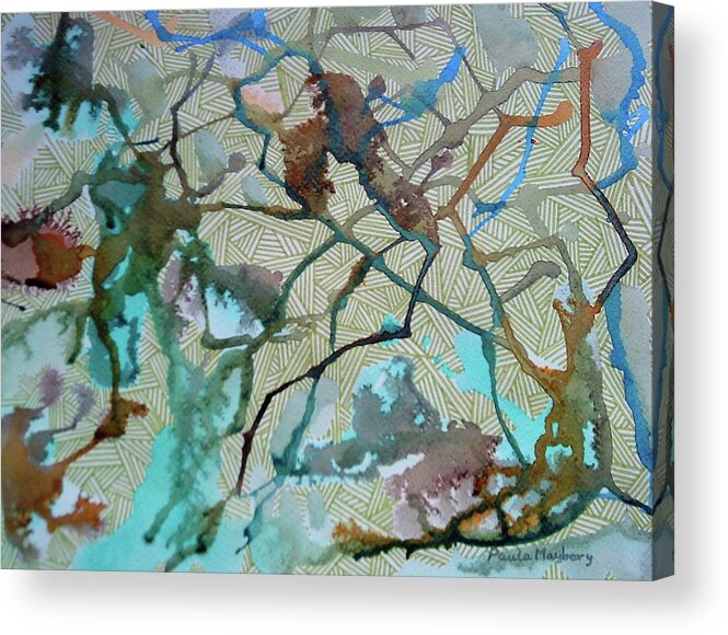 Abstract Acrylic Print featuring the painting Doodlewat8 Map by Paula Maybery