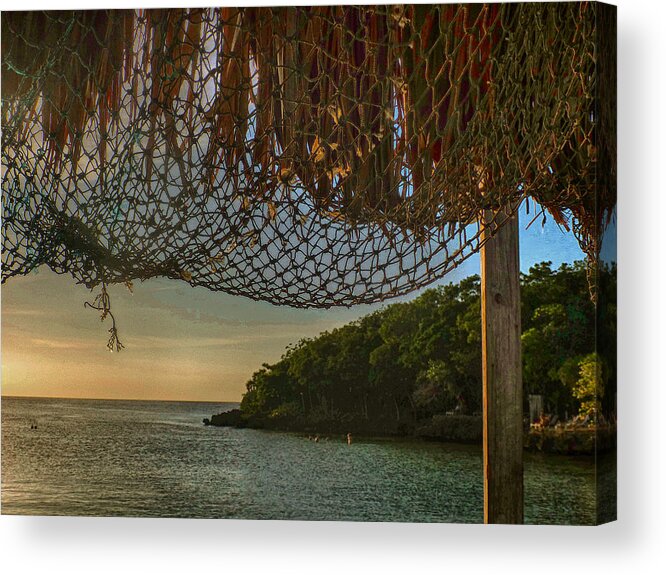 Tropics Acrylic Print featuring the photograph Dusk at Half Moon Bay Pier - Roatan by Jessica Levant