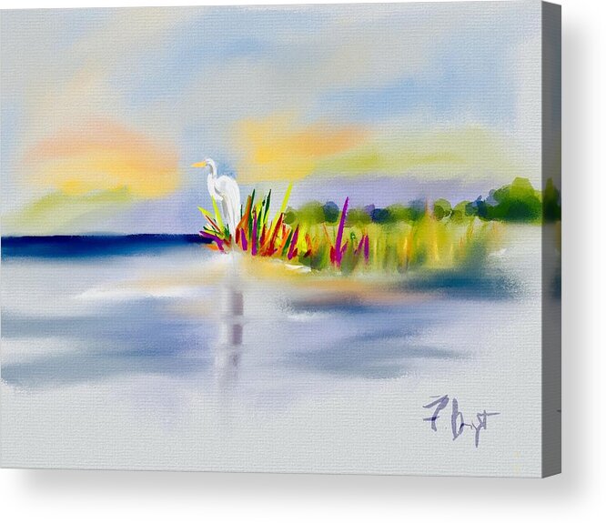 Ipad Painting Acrylic Print featuring the digital art Egret Bliss by Frank Bright