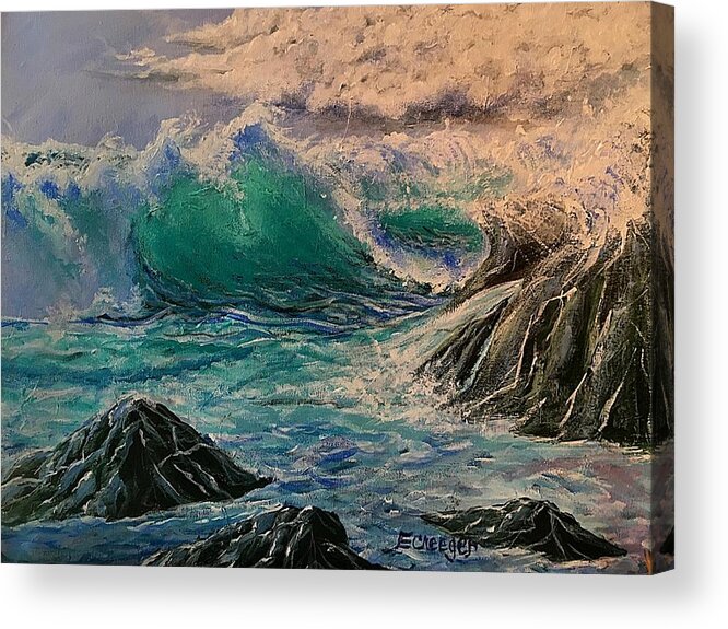 Sea Cliffs Acrylic Print featuring the painting Emerald Sea by Esperanza Creeger