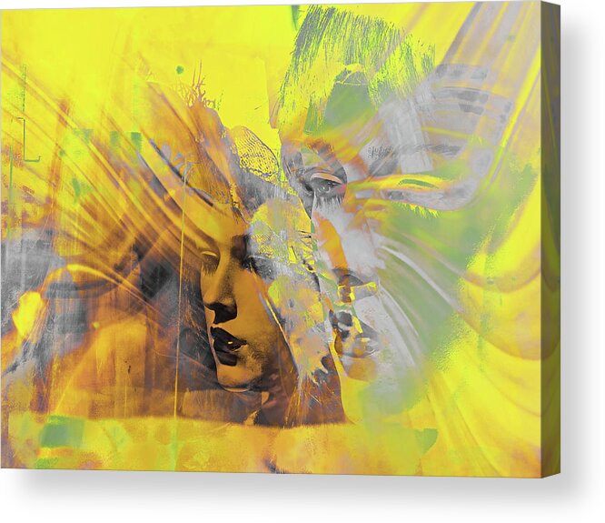 Face Acrylic Print featuring the photograph Faces in yellow and grey by Gabi Hampe