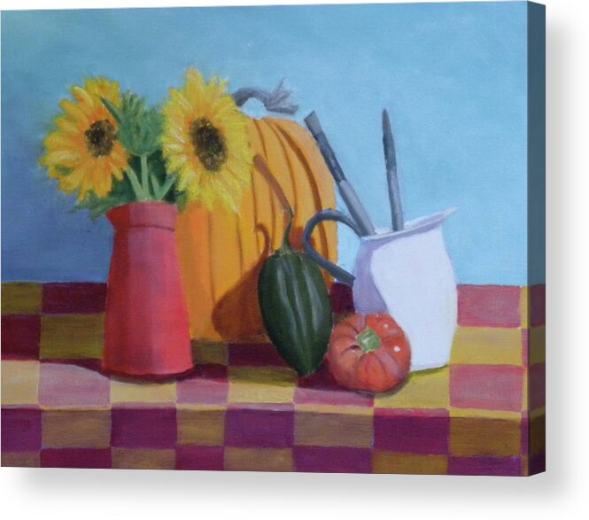 Still Life Sunflowers Light Acrylic Print featuring the painting Fall Time by Scott W White