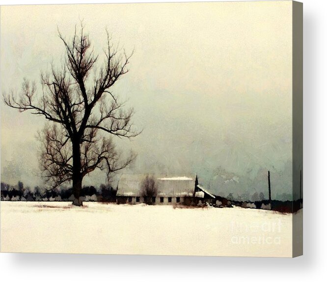 Barn Acrylic Print featuring the photograph Far from home - Winter Barn by Janine Riley