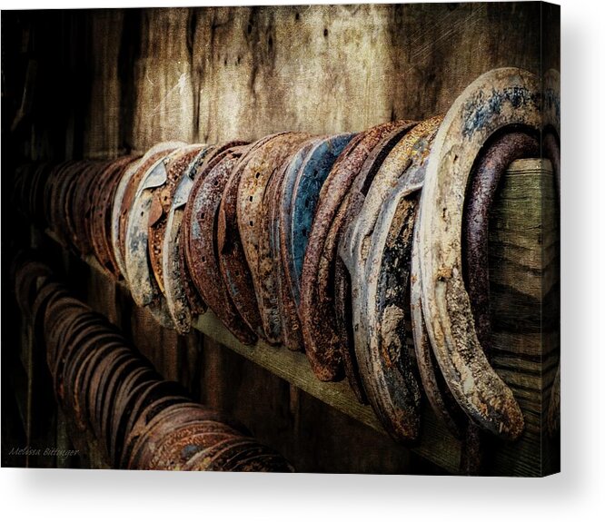 Farrier Acrylic Print featuring the photograph Farrier's Trade, Blacksmith Rustic Horseshoes by Melissa Bittinger