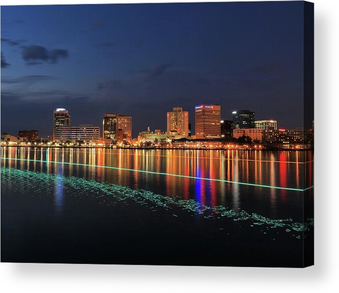 Photosbymch Acrylic Print featuring the photograph Ferry passing by the waterfront by M C Hood