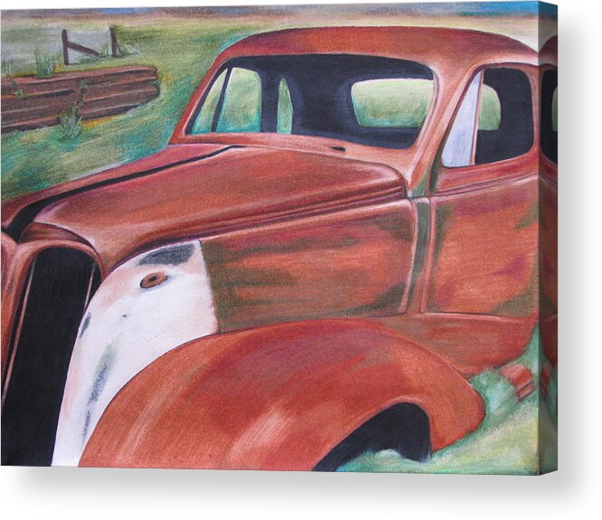 Rusted Car Acrylic Print featuring the drawing Field Find by Gayle Caldwell