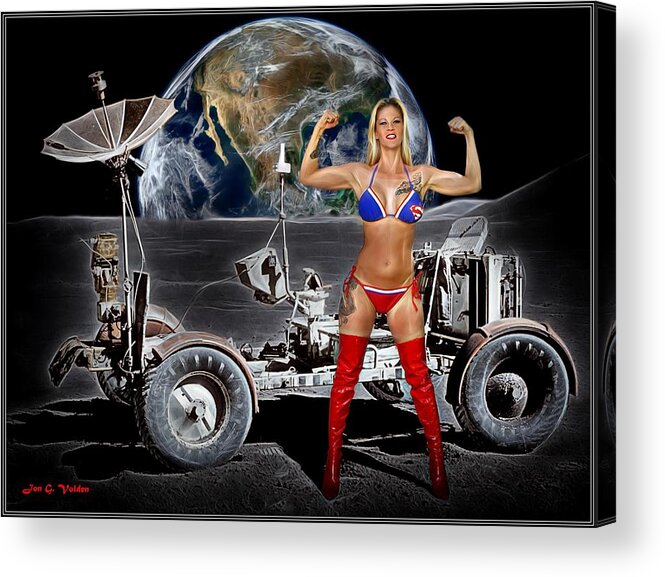 Fantasy Acrylic Print featuring the painting First Woman On The Moon by Jon Volden
