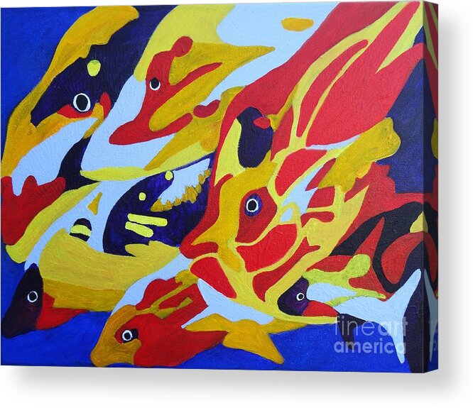 Fish Shoal Acrylic Print featuring the painting Fish Shoal Abstract 2 by Karen Jane Jones