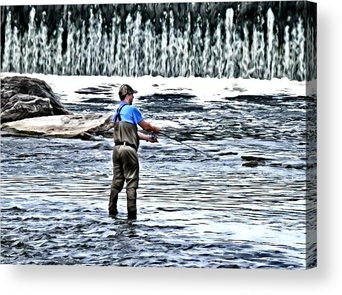 River Acrylic Print featuring the photograph Fisherman on the River by Deborah Kunesh