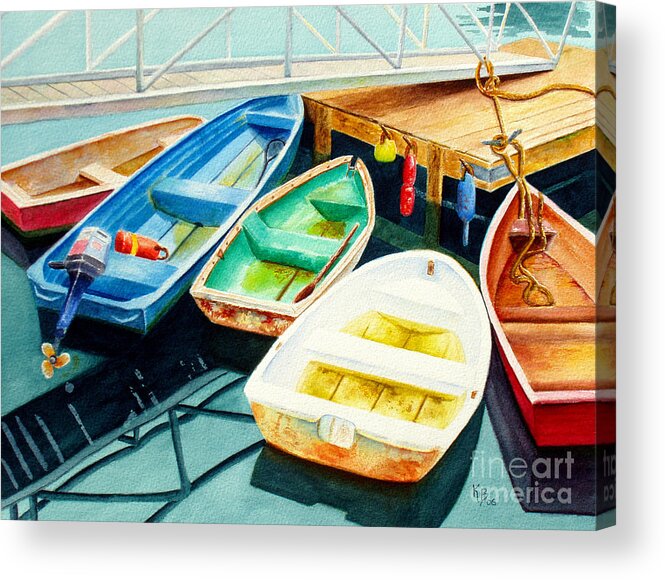 Fishing Acrylic Print featuring the painting Fishing Boats by Karen Fleschler