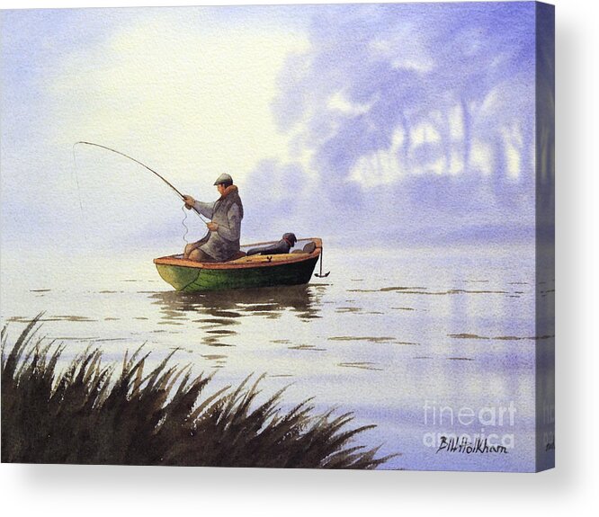 Fishing Acrylic Print featuring the painting Fishing With A Loyal Friend by Bill Holkham