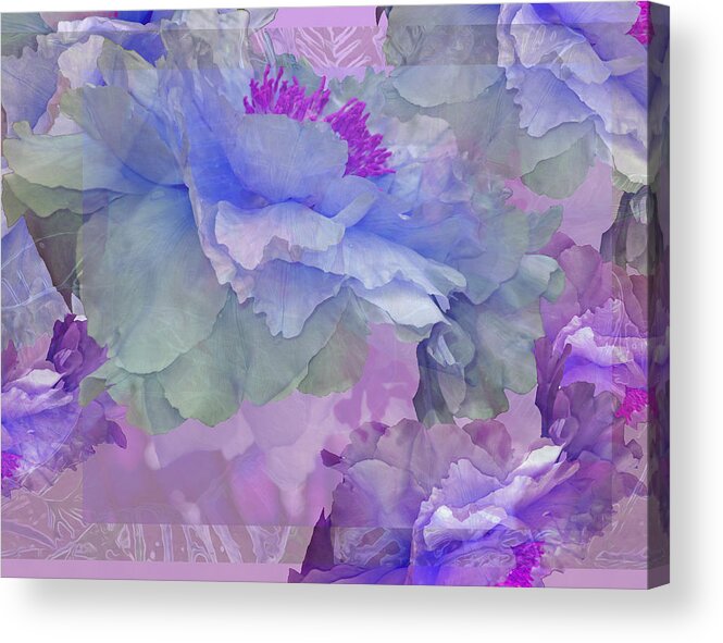 Peony Fantasies Acrylic Print featuring the mixed media Floral Potpourri with Peonies 4 by Lynda Lehmann