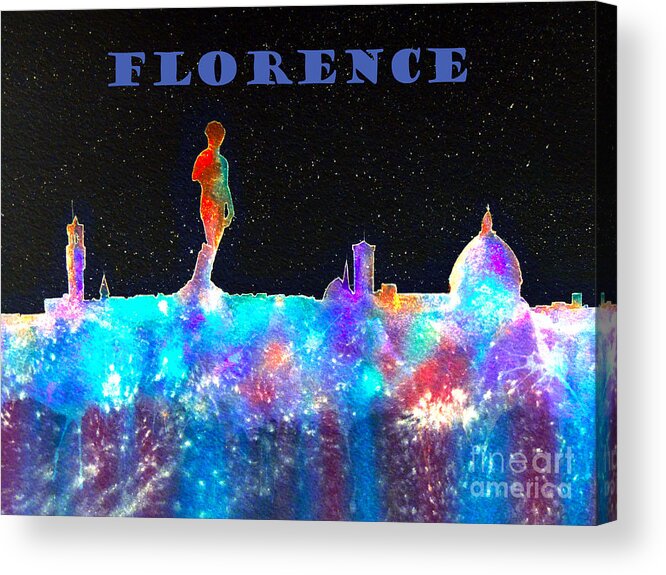 Skyline Acrylic Print featuring the painting Florence Italy Skyline - Blue Banner by Bill Holkham