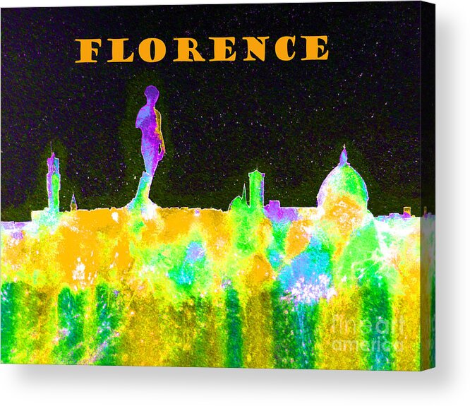 Skyline Acrylic Print featuring the painting Florence Italy Skyline - Orange Banner by Bill Holkham