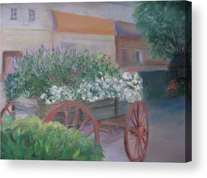 Flowers Acrylic Print featuring the pastel Flower cart in Savannah by Diane Larcheveque