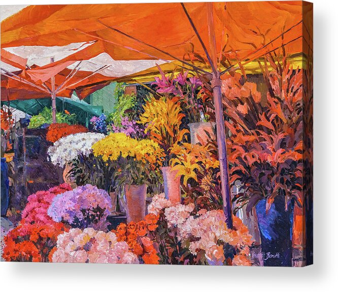 Flowers Acrylic Print featuring the painting Flower Stand by Judith Barath