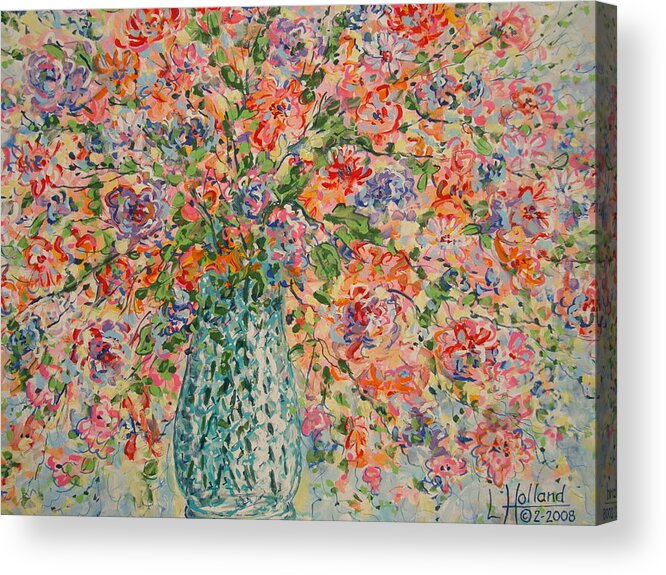 Flowers Acrylic Print featuring the painting Flowers In Crystal Vase. by Leonard Holland