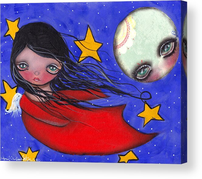 Angel Acrylic Print featuring the painting Flying with the Moon by Abril Andrade