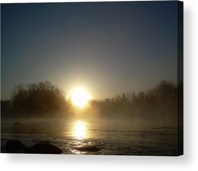 Mississippi River Acrylic Print featuring the photograph Foggy Mississippi river Sunrise by Kent Lorentzen